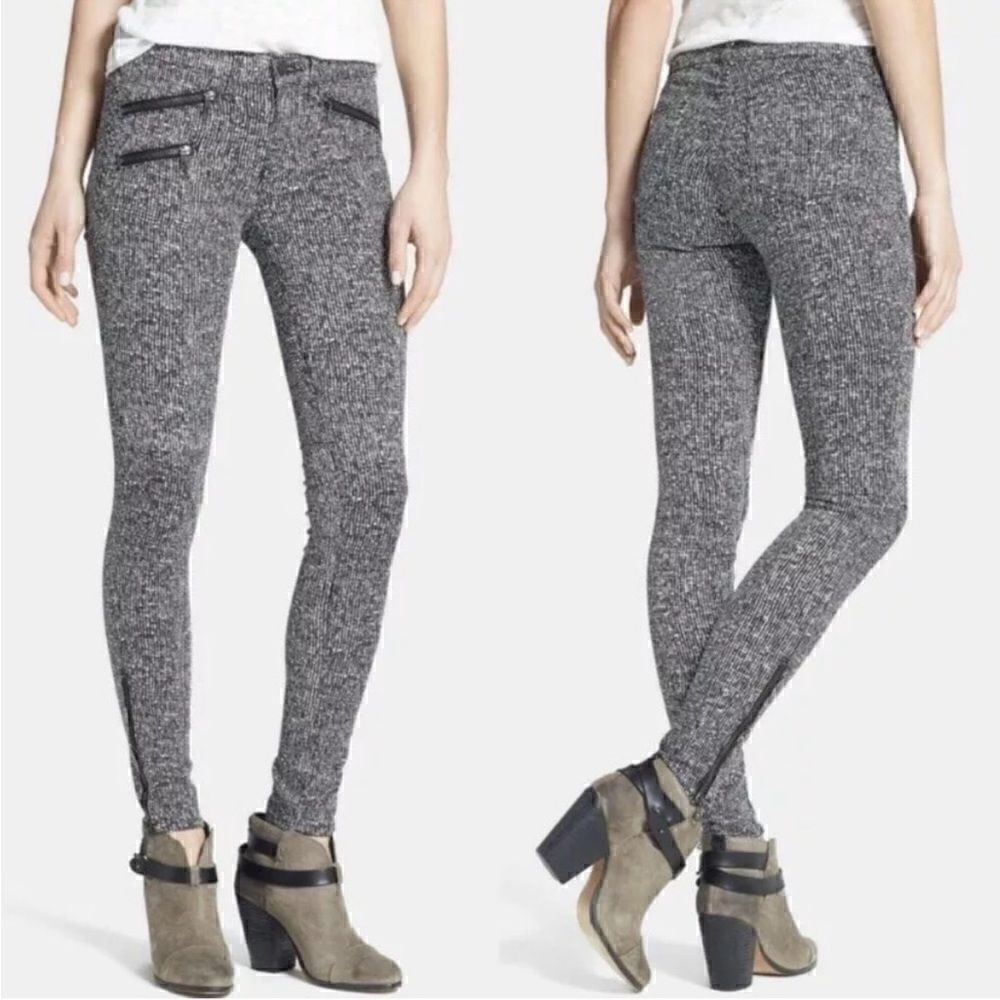 EUC Rag & Bone Linton zip tweed skinny jeans in size 27 black white